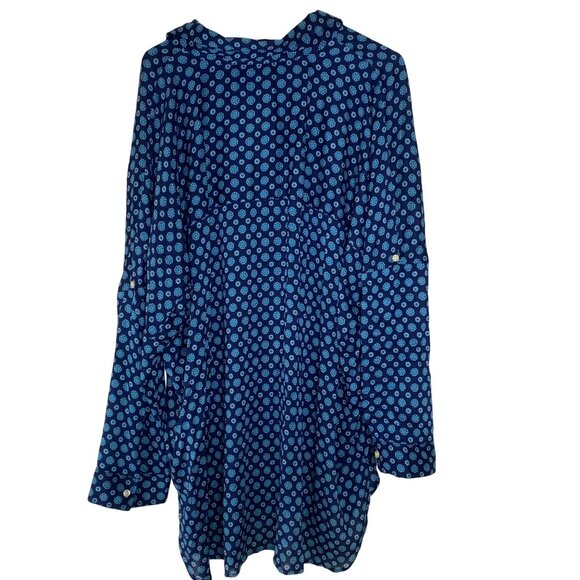Lands End Long Sleeve Button-Up Tunic Shirt Dress L-XL Blue Floral Print Boxy La - Picture 11 of 15